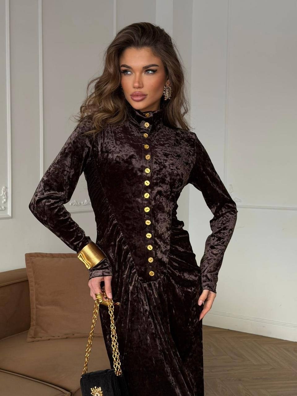 платье бархатное,zuoman женское осенне зимнее элегантное платье бархатное festa,вельветовое платье с воротником,платье с пуговицами,элегантное бархатное женское платье с воротником-стойкой