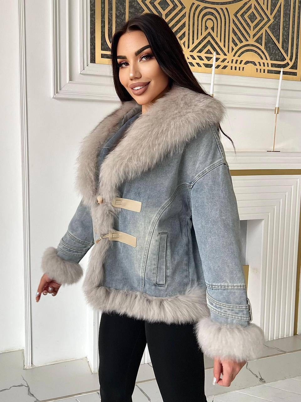 женская верхняя одежда джинсовка с натуральным мехом,джинсовка с натуральным мехом,куртка джинсовая с натуральным мехом angel mood,женская джинсовая куртка из натурального меха,джинсовая куртка