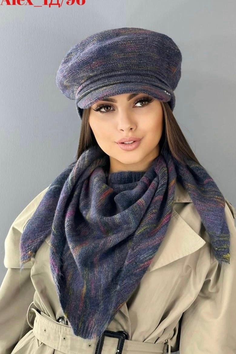 трикотажный берет,женские платки,головные уборы для вас,комплект шапка платок,женская кепка