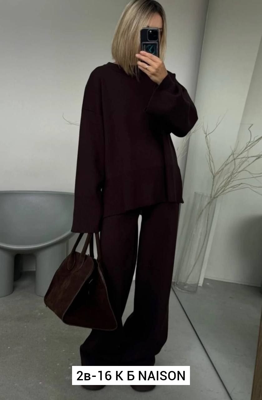 трикотажный костюм,женский вязаный костюм,вязаные костюмы,костюм брючный трикотажный со штанами и кофтой лапша letane цвет коричневый,трикотажный костюм двойка qu style