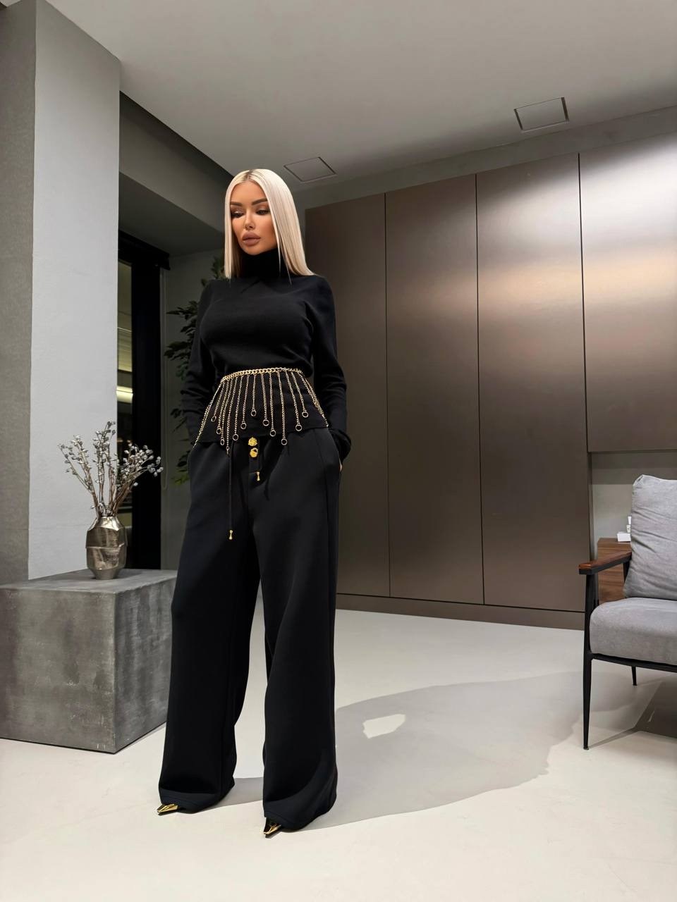 водолазка трикотажная облегающая с цепочкой borlakova 138264299,водолазка трикотажная облегающая с цепочкой borlakova,черная водолазка с цепочкой,мода модная