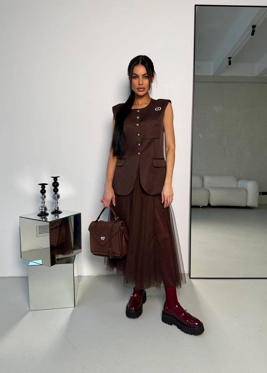 юбка с жилеткой,юбка с жилеткой цвет коричневый,костюм вечерний жилет с юбкой под зара elinafashion 332574141,женский костюм