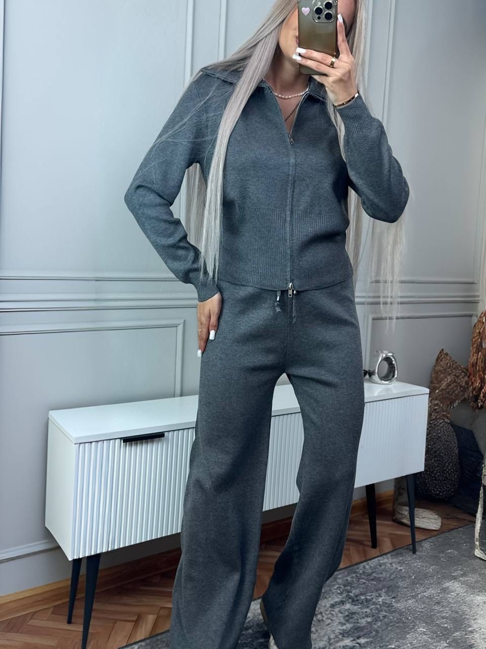 костюм двойка кашемир,трикотажный костюм,костюм женский,трикотажный костюм женский,костюм вязаный трикотажный теплый с молнией оверсайз monobrend-amaia togo