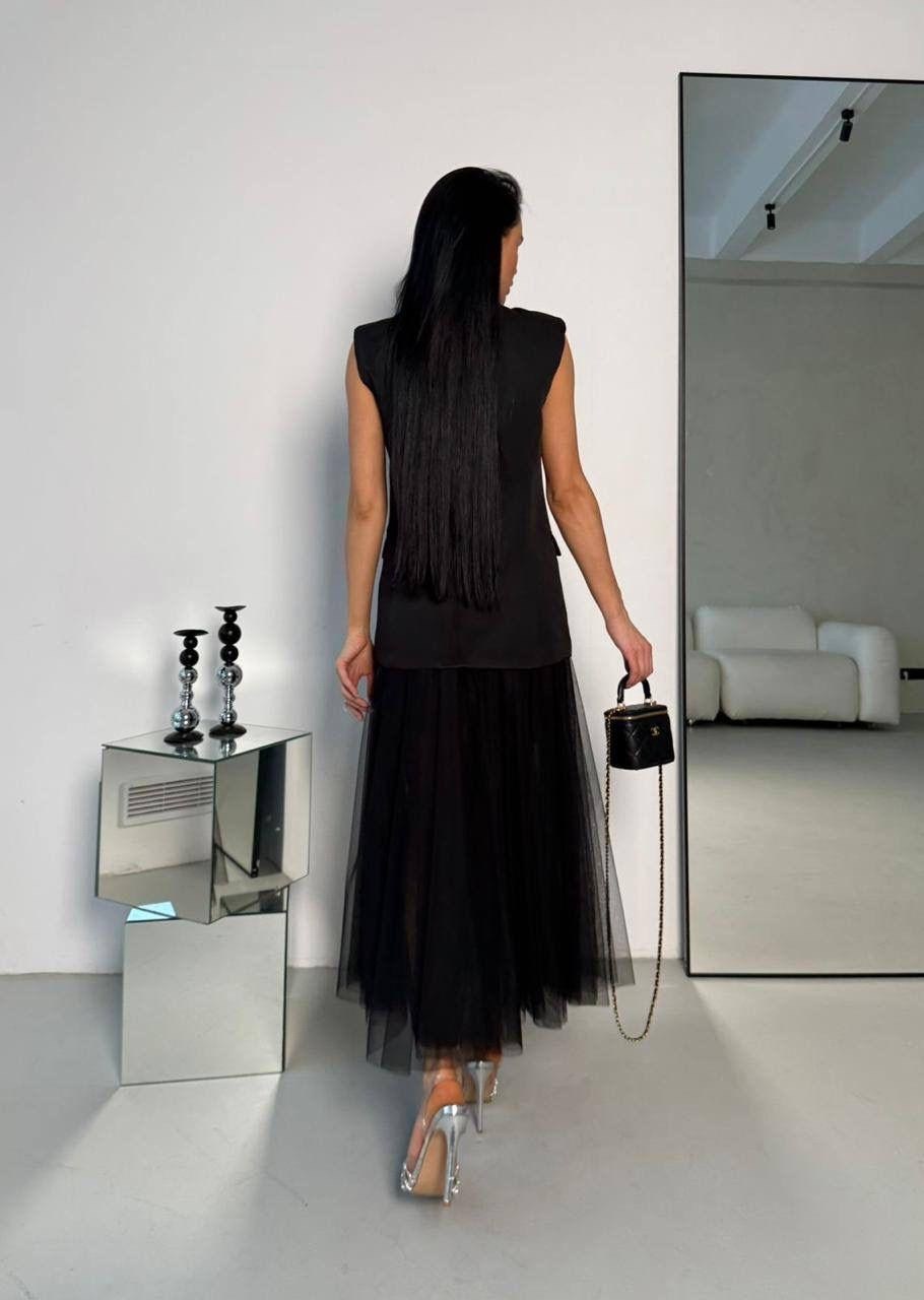 костюм с юбкой,костюм с юбкой черный,юбка с жилеткой