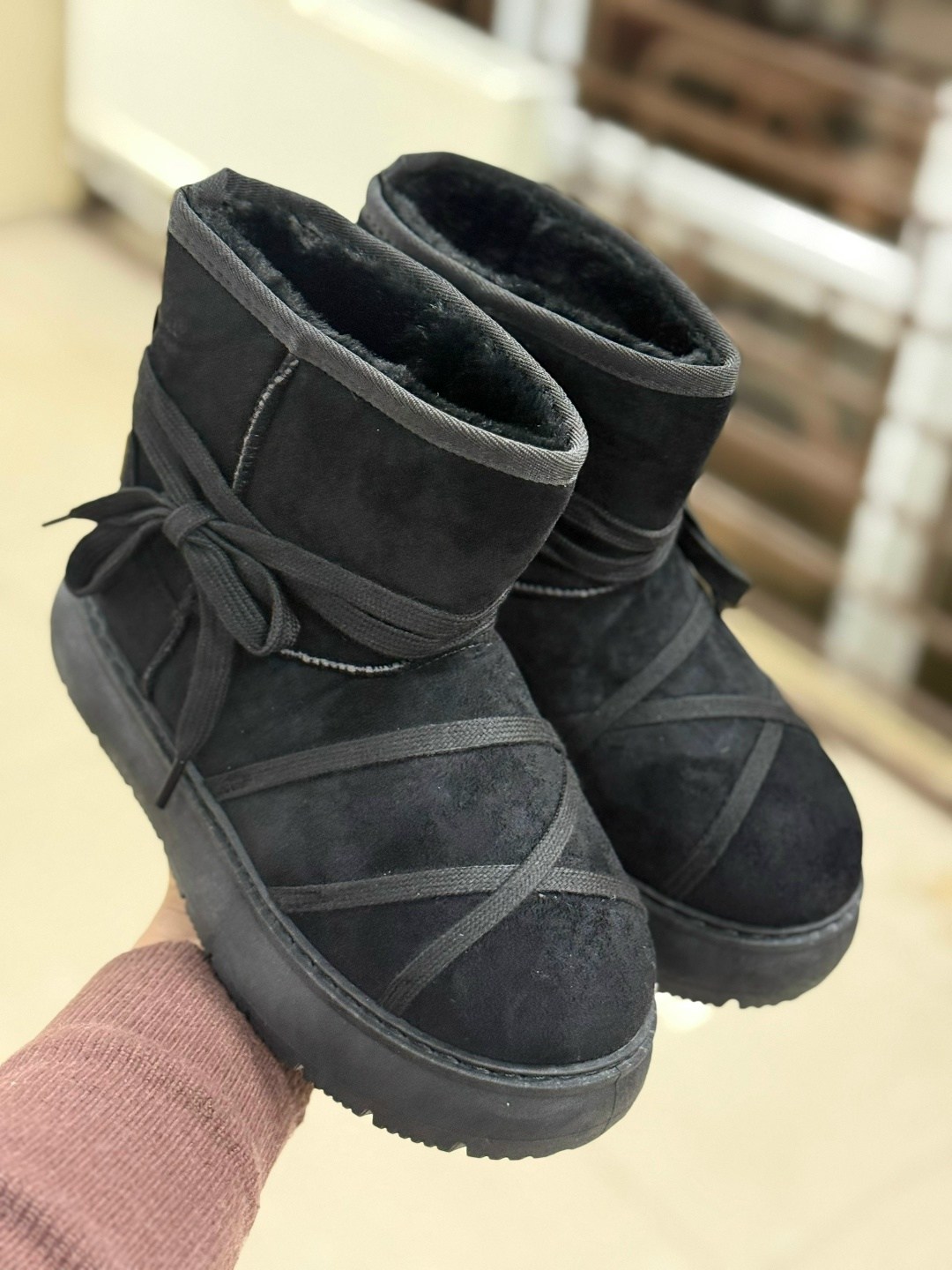 угги зимние с мехом на завязках valentina wang,женские угги,, женская,дутики