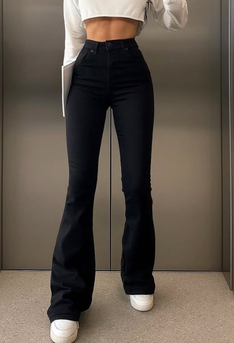 черные джинсы клеш,джинсы клеш женские,джинсы клеш с высокой посадкой,клеш от колена джинсы,черные джинсы женские клёш от колена
