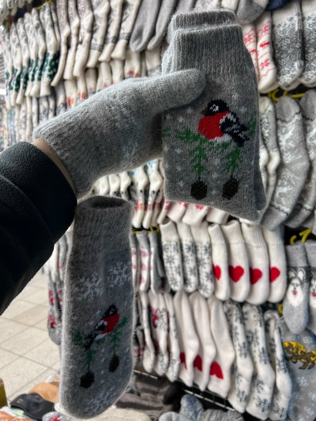 женские носки шерстяные,носки шерстяные,носки тёплые шерстяные,носки теплые новогодние шерстяные,носки детские шерстяные 3а45 «снегирь в снегу» цвет серый