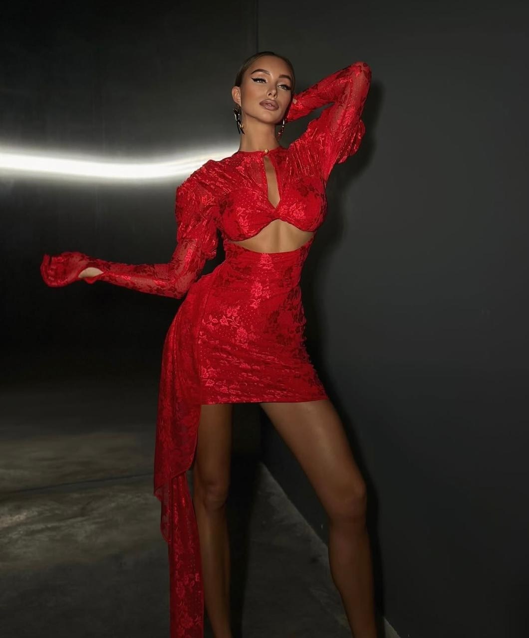роскошные женские сексуальные кружевные перчатки в стиле знаменитостей красные мини-платья,кружевное платье,красные облегающие мини-платья с длинным рукавом,роскошные платья,вечернее платье