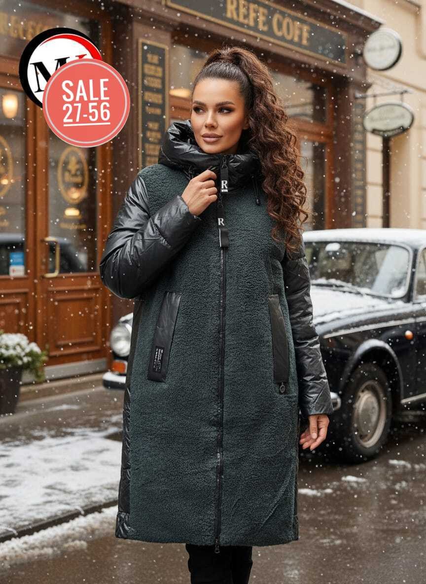 пальто комбинированное,зимнее полупальто,пальто женское зимнее,пальто утепленное женское зимние темно-зеленого цвета 11209tz,пальто зимнее