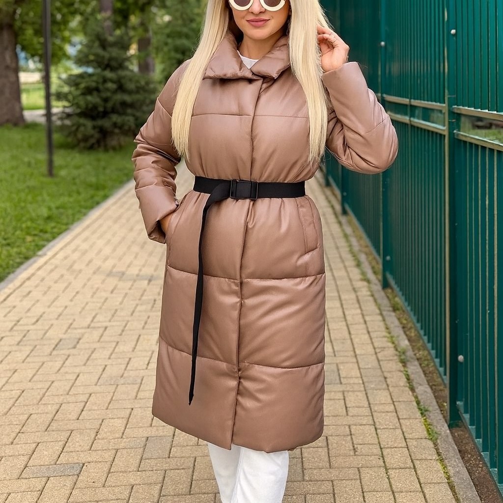пальто женское из экокожи зимние,пуховик из экокожи,пуховик экокожа женский,куртка удлиненная,пуховик женский