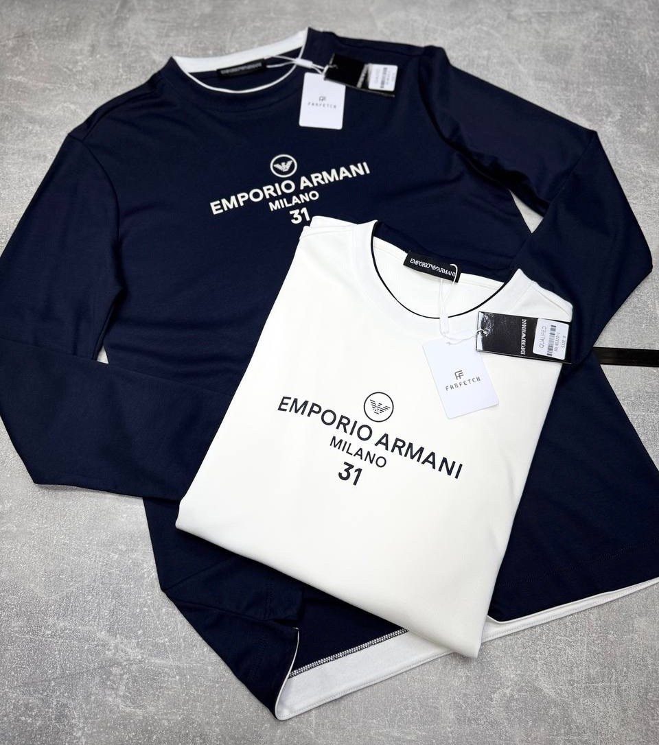 мужская кофта,лонгслив emporio armani синий,мужские свитшоты,лонгслив,комплект свитшот