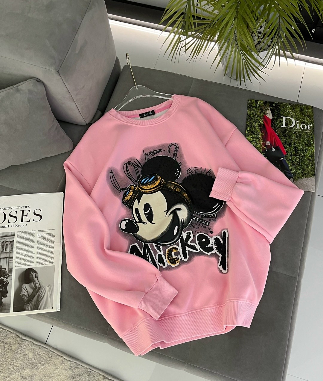 розовый свитшот,женский свитшот,модная толстовка,cвитшот для девочки,розовый свитшот с микки маусом