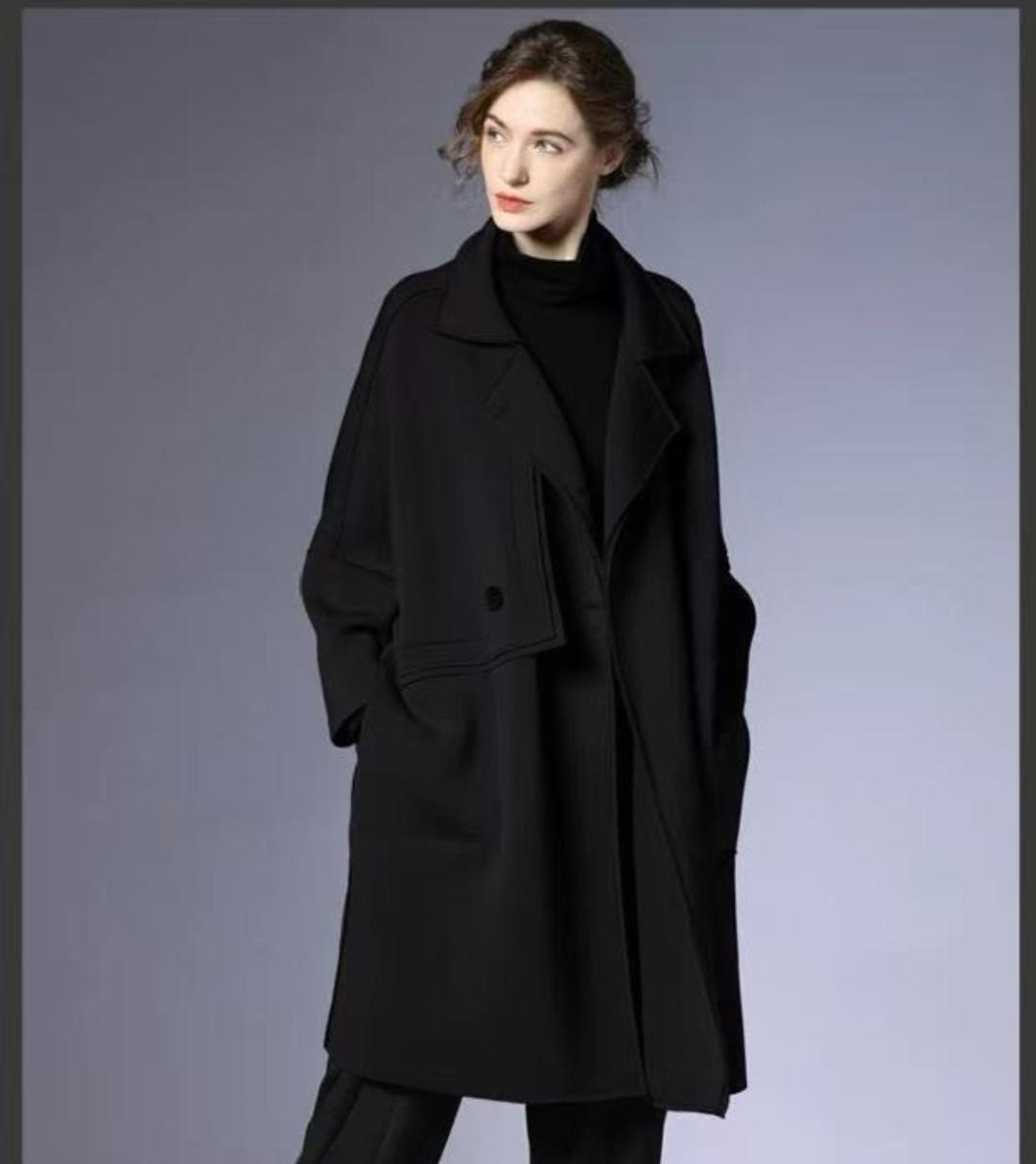 стильное пальто,свободное черное шерстяное пальто,пальто модное,шерстяное пальто,пальто оверсайз