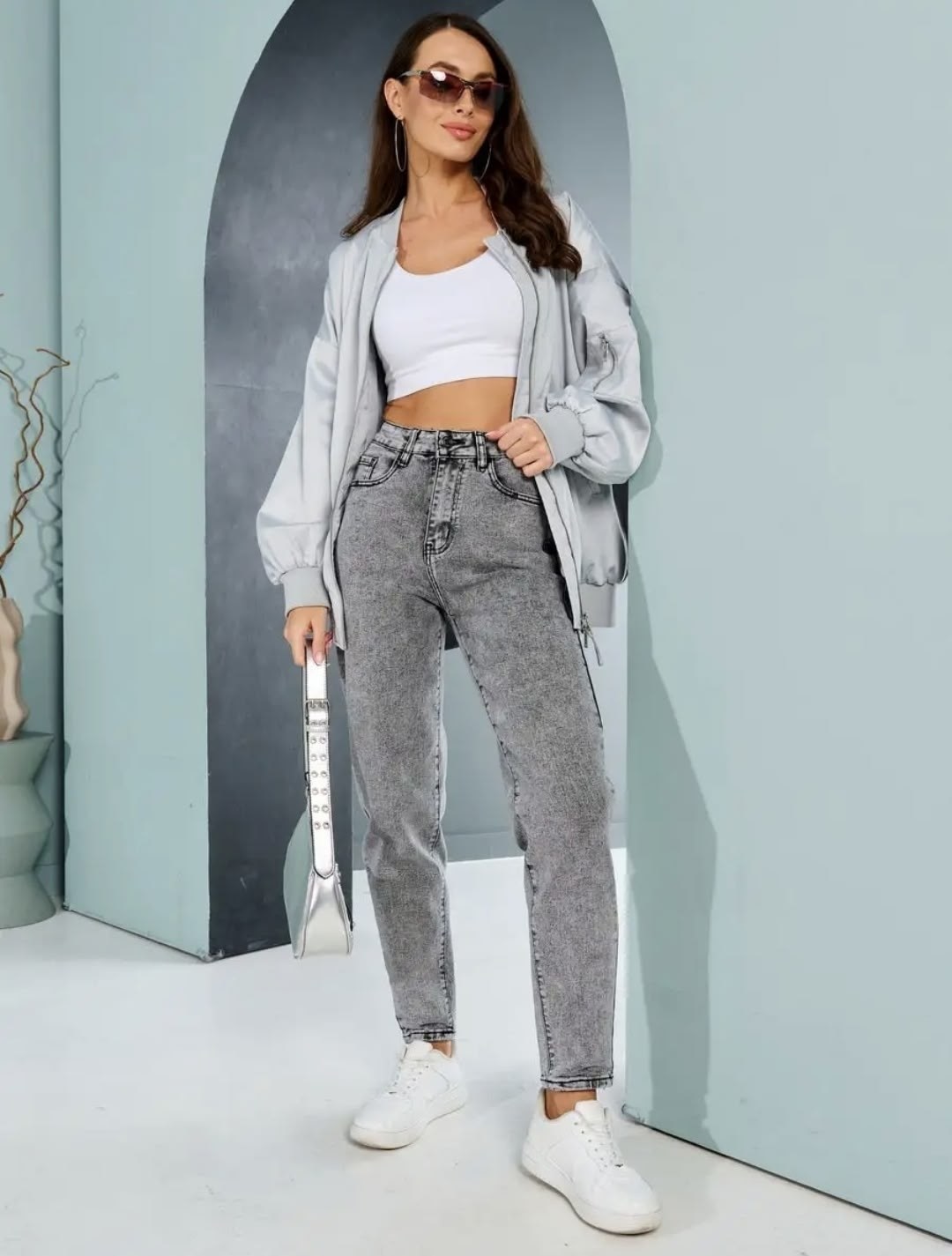 джинсы женские серые,джинсы бананы высокая посадка серые мом,джинсы бананы высокая посадка серые мом feimailis,джинсы женские,джинсы мом