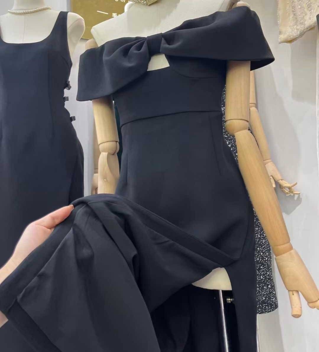 элегантное вечернее платье,платья элегантные,платье с бантом,модное вечернее платье,платье черное