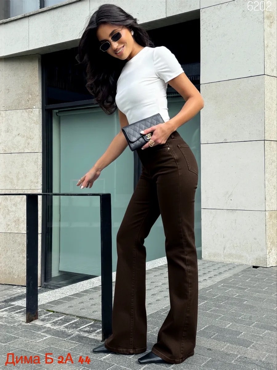 коричневые джинсы клеш женские,джинсы клеш женские,джинсы женские с завышенной талией узкие универсальные брюки-клеш,джинсы женские,коричневые джинсы