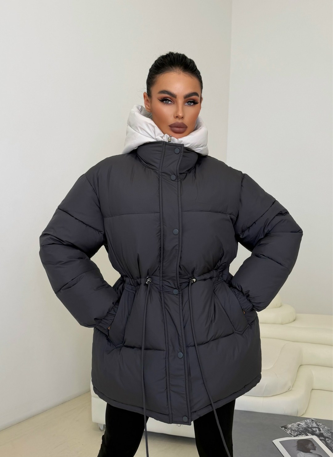 стильные пуховики,куртка зимняя с капюшоном оверсайз пуховик julineiz 272887433,куртка оверсайз,куртка с поясом,куртка оверсайз женская