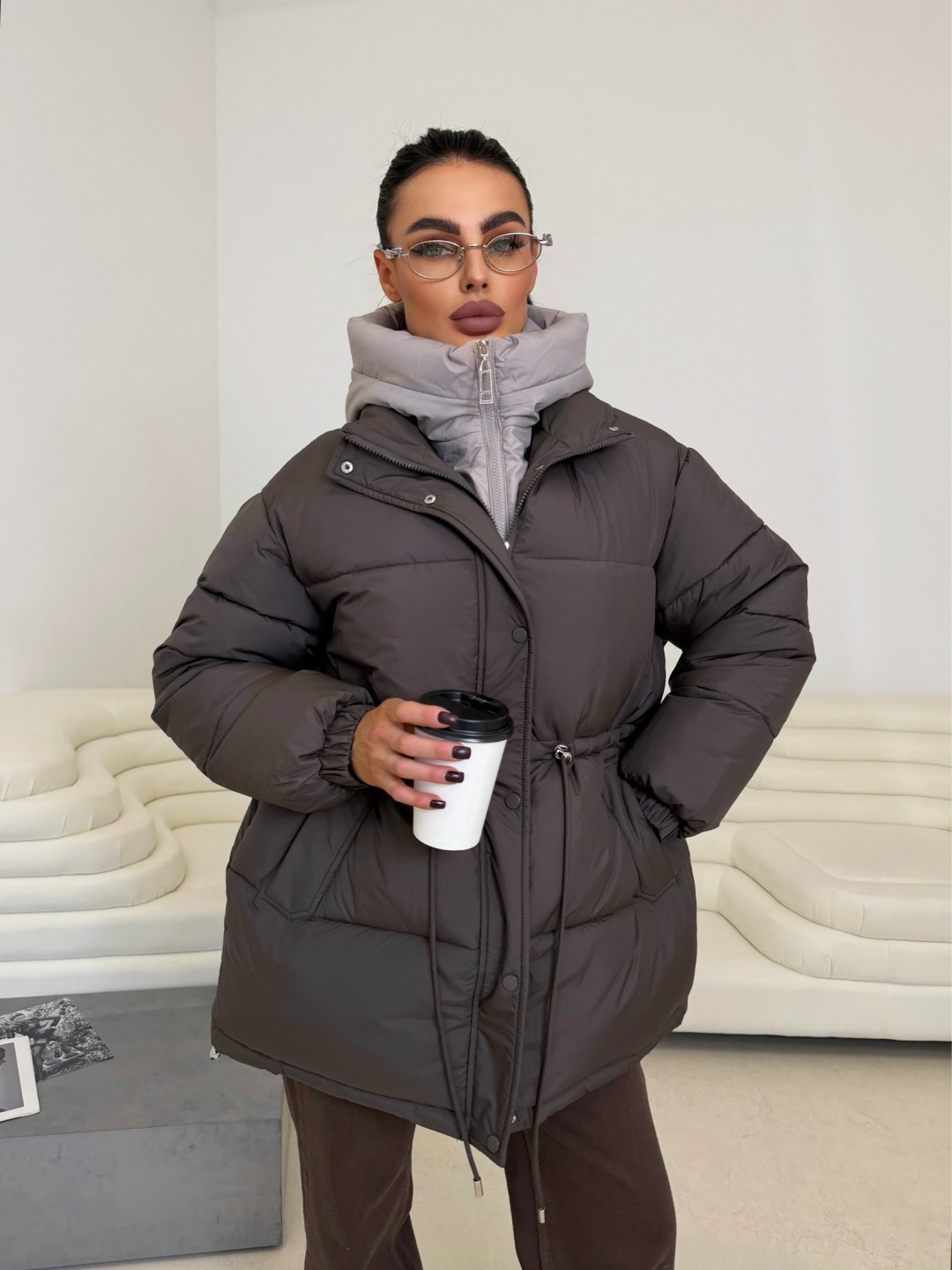 стильные пуховики,куртка зимняя с капюшоном оверсайз пуховик julineiz 272887433,куртка оверсайз,куртка с поясом,куртка оверсайз женская