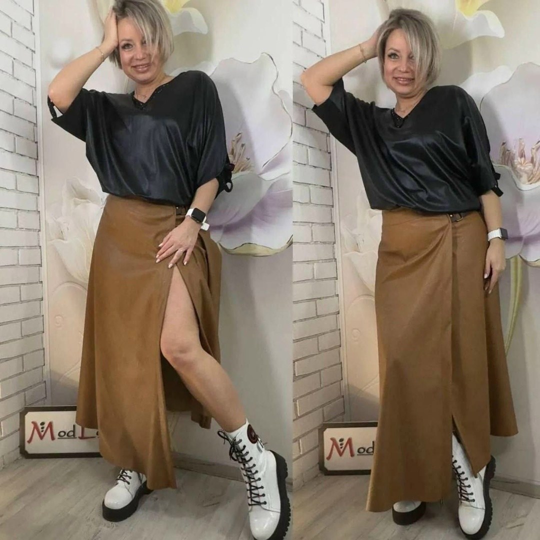 коричневая кожаная юбка,коричневая юбка,кожаная юбка,юбка миди,юбка стильная