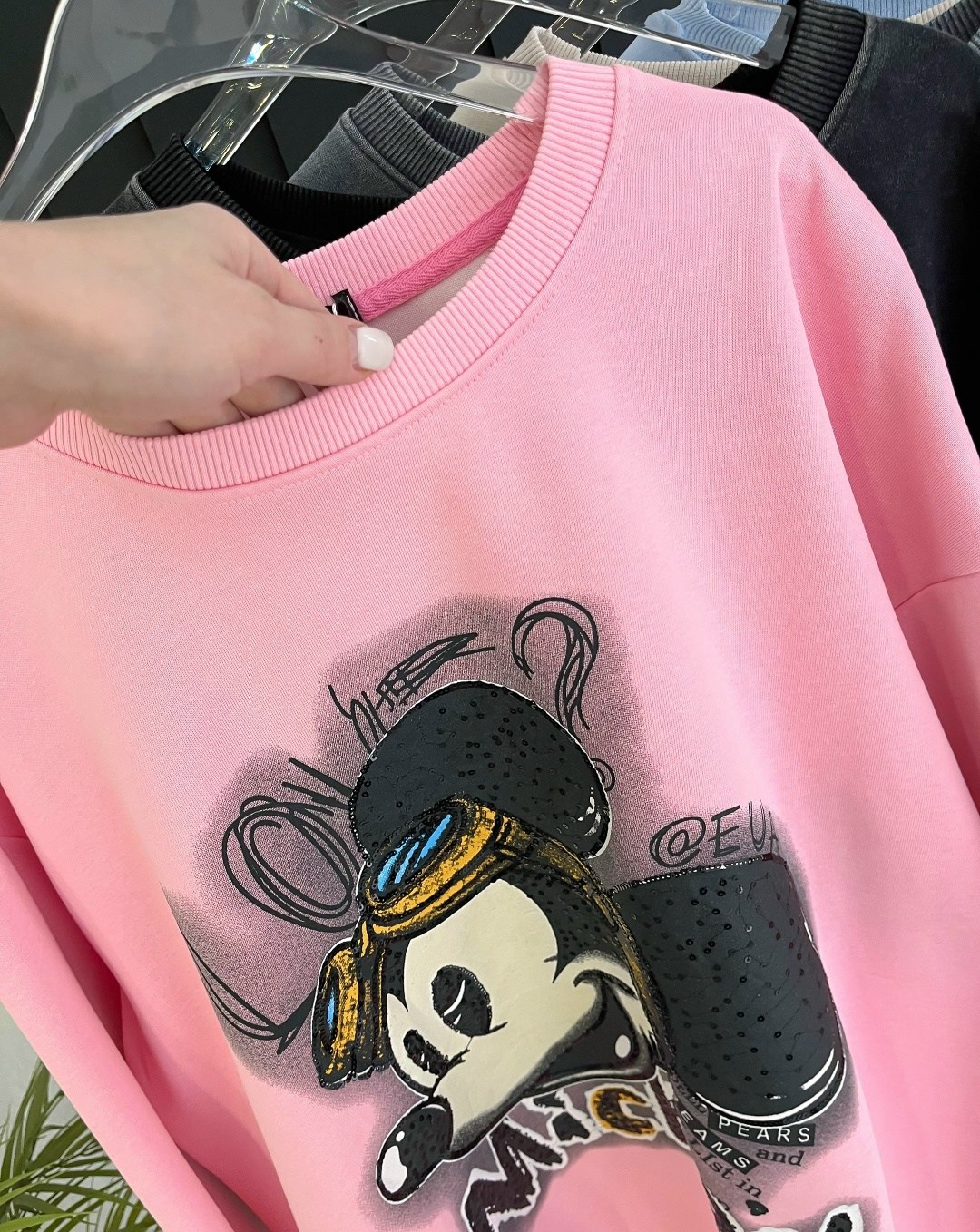 розовый свитшот,женский свитшот,модная толстовка,cвитшот для девочки,розовый свитшот с микки маусом