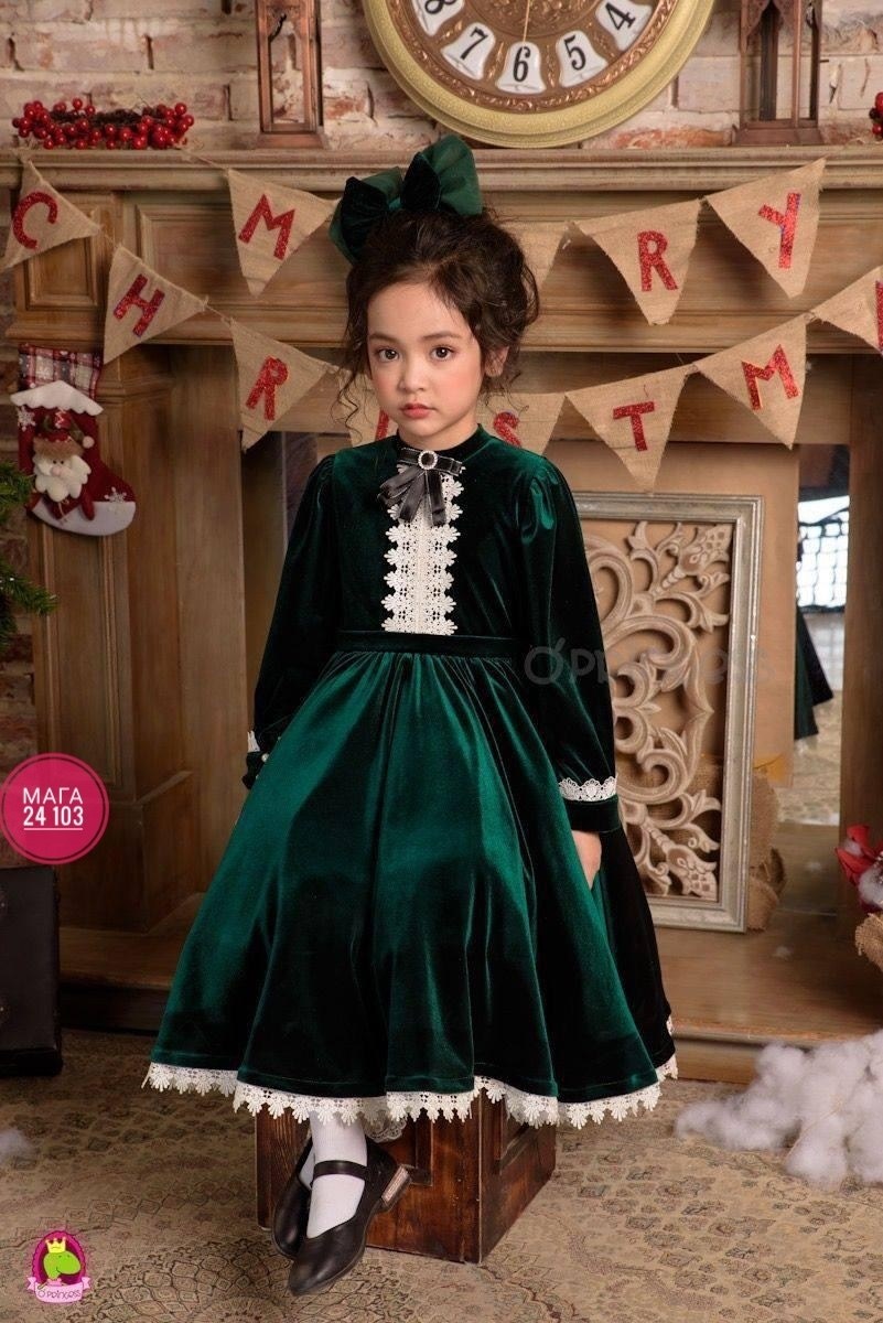 детский наряд,платье бархатное для девочки sp0077 темно-синее,бархатное платье для девочки,платье для девочки,детское платье