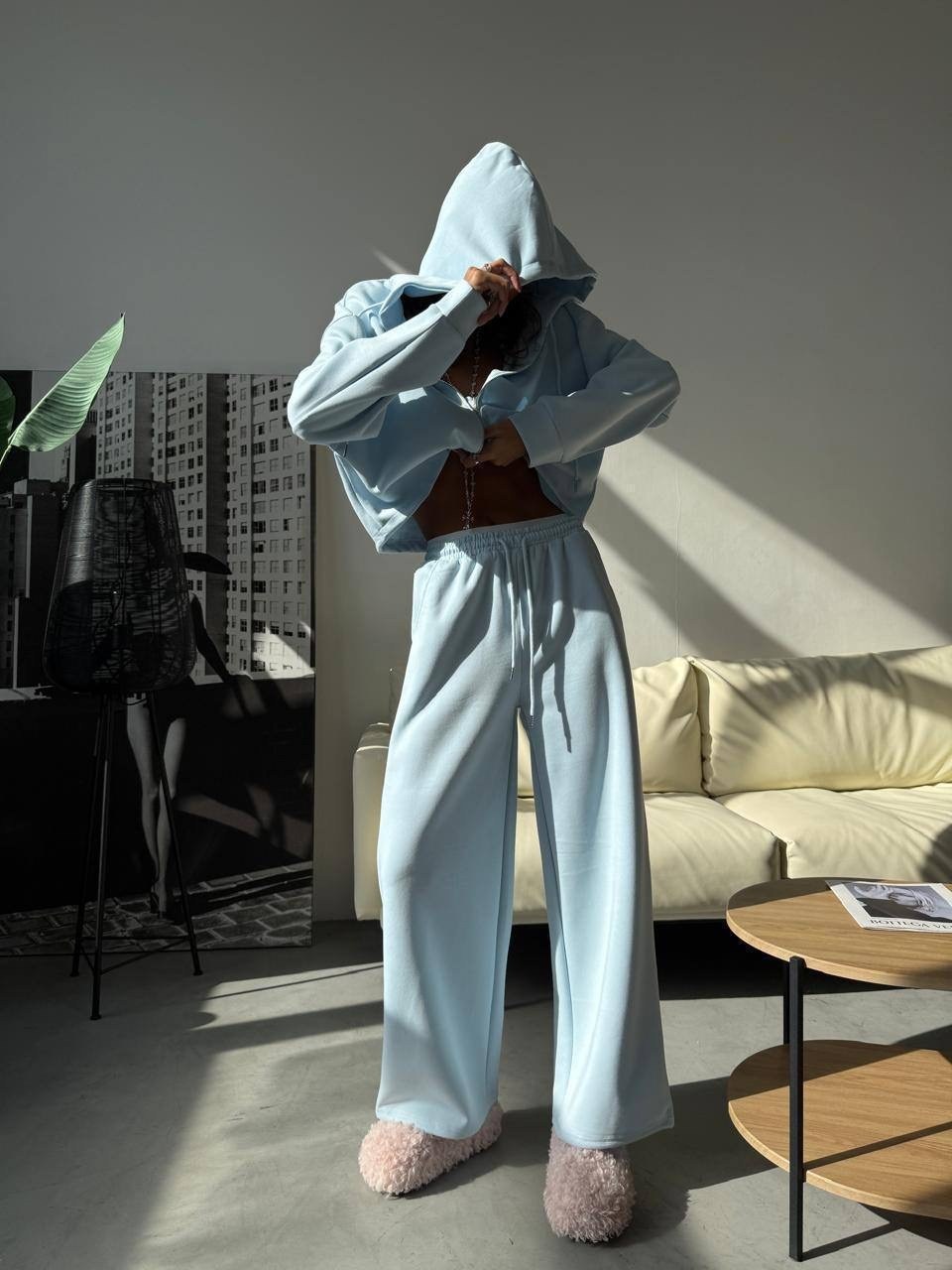 спортивный костюм женский,спортивный костюм,костюм голубой,женский костюм на флисе,костюм с капюшоном и брюками erdalis