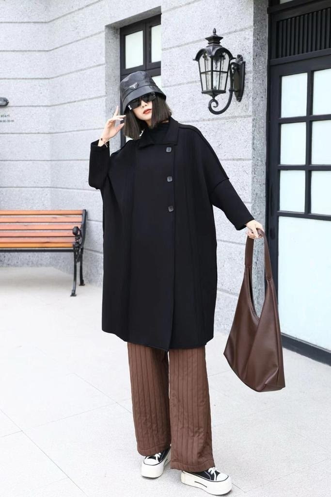 стильное пальто,свободное черное шерстяное пальто,пальто модное,шерстяное пальто,пальто оверсайз