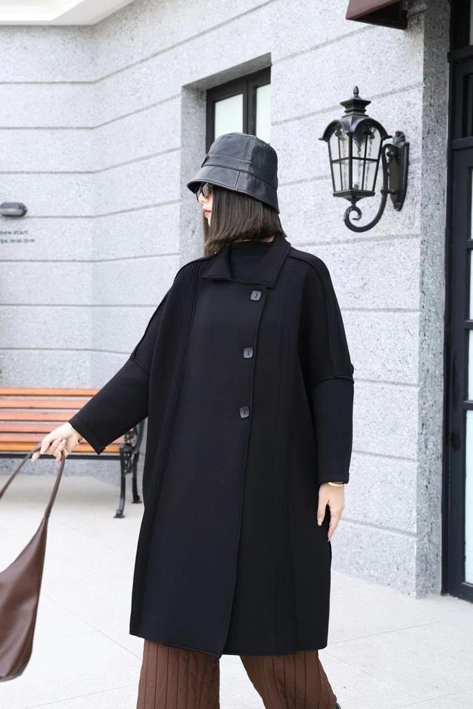 стильное пальто,свободное черное шерстяное пальто,пальто модное,шерстяное пальто,пальто оверсайз