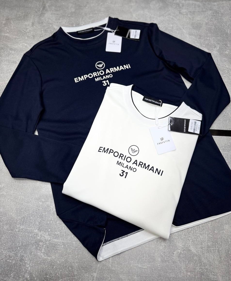 мужская кофта,лонгслив emporio armani синий,мужские свитшоты,лонгслив,комплект свитшот
