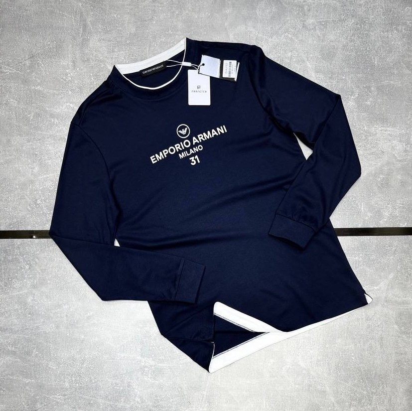мужская кофта,лонгслив emporio armani синий,мужские свитшоты,лонгслив,комплект свитшот