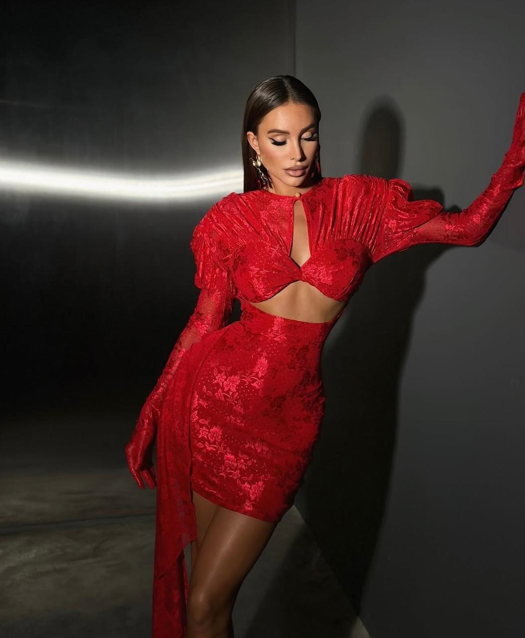 роскошные женские сексуальные кружевные перчатки в стиле знаменитостей красные мини-платья,кружевное платье,красные облегающие мини-платья с длинным рукавом,роскошные платья,вечернее платье