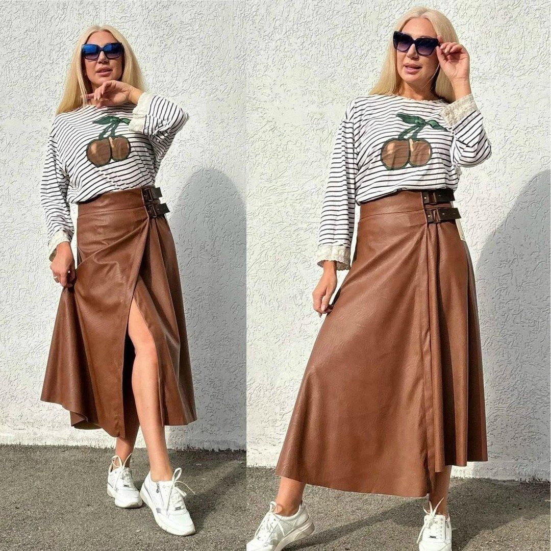 коричневая кожаная юбка,коричневая юбка,кожаная юбка,юбка миди,юбка стильная