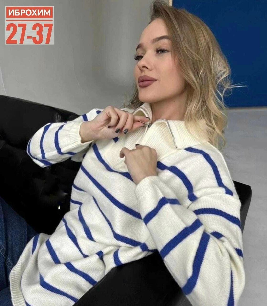 женский трикотажный свитер в полоску с воротником-хомутом и длинным рукавом,женский свитер в полоску,свитер женский,женская кофта,кофта свитер