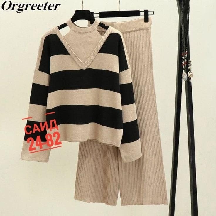 костюм двойка кашемир,кофта модная,трикотажные костюмы,вязаный свитер в полоску,юбка с кофтой