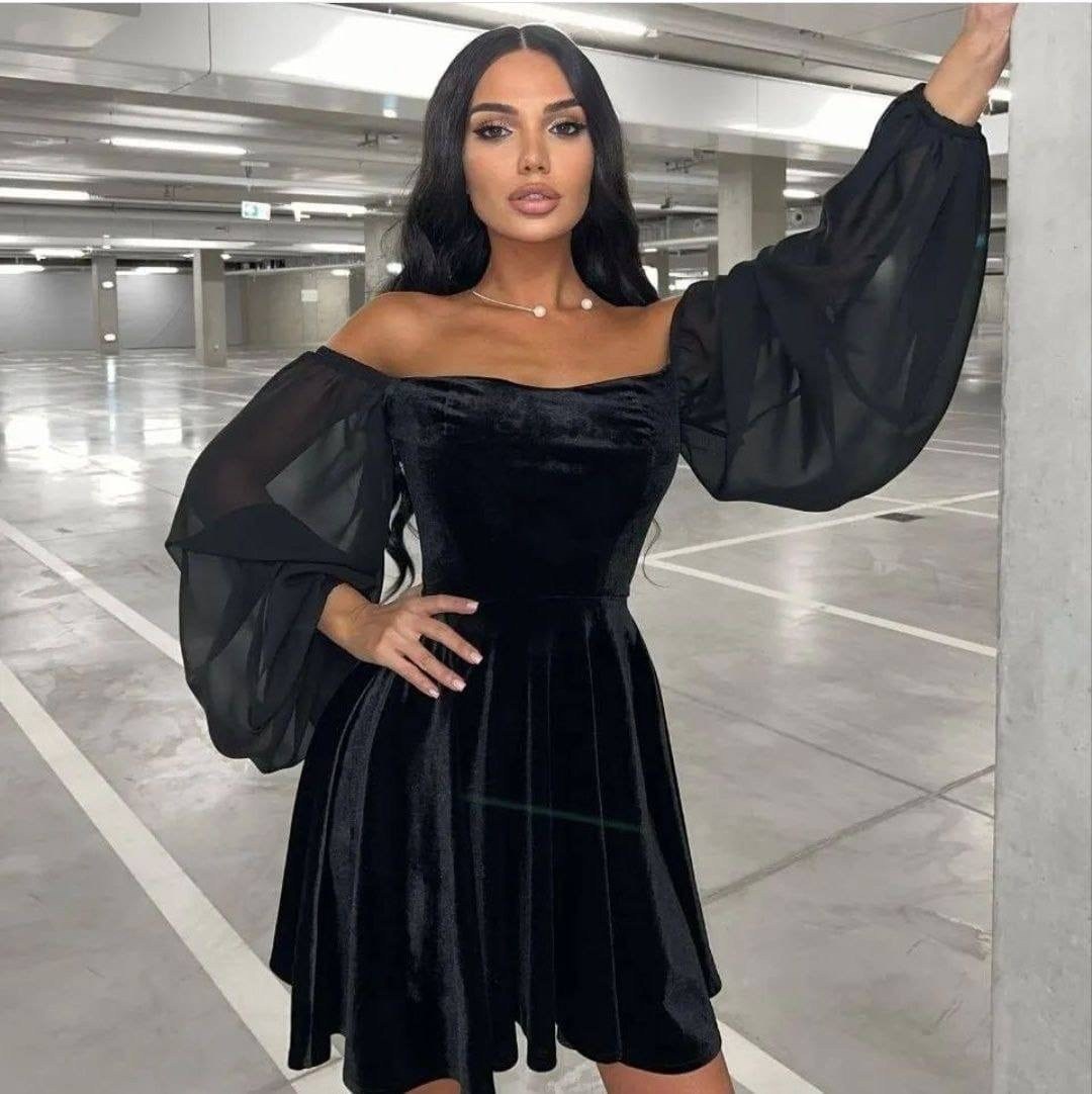 платье велюр,платье с объемными рукавами,платье с рукавами фонарик,бархатное платье с прозрачными рукавами,платья из бархата