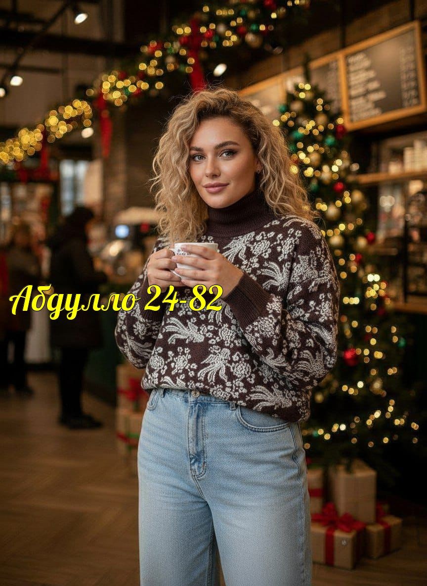 свитер вязаный с горлом новогодний с оленями gh fashion,новогодний джемпер,свитер новогодний,свитера женские,свитер