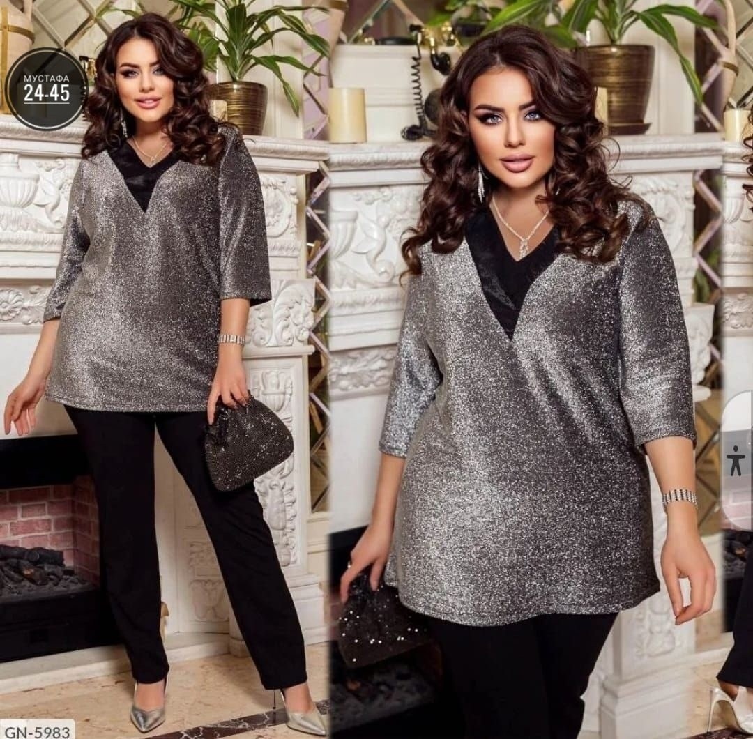 блузки из люрекса для полных женщин,блузка женская,брючный костюм,костюм двойка женская,модная