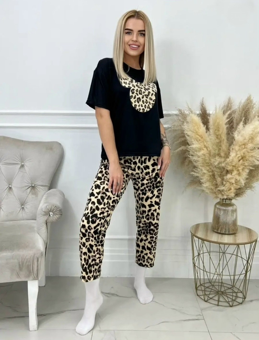 костюм домашний со штанами трикотажный леопардовый streamlove 362331016,пижама со штанами домашняя леопардовая больших размеров streamlove,пижамы женская с шортами,пижама комплект,пижамы женски