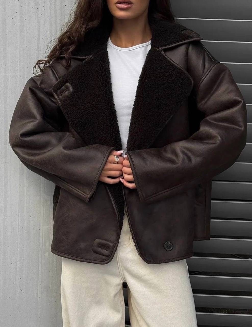 дубленка авиатор женская,дубленка женская,дубленка оверсайз,дубленка женская оверсайз,дубленка авиатор коричневая siore