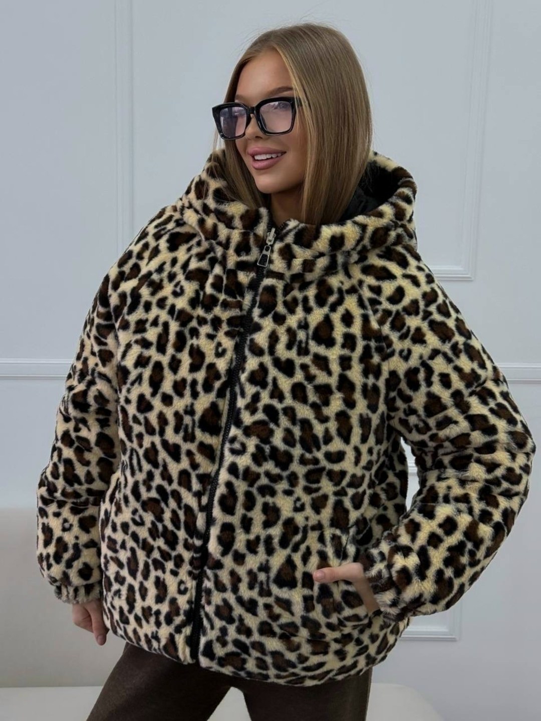 куртка - пуховик двусторонний с леопардовым принтом biscolli,куртка зимняя с капюшоном двусторонняя kira clo,куртка двусторонняя,женская куртка,куртка