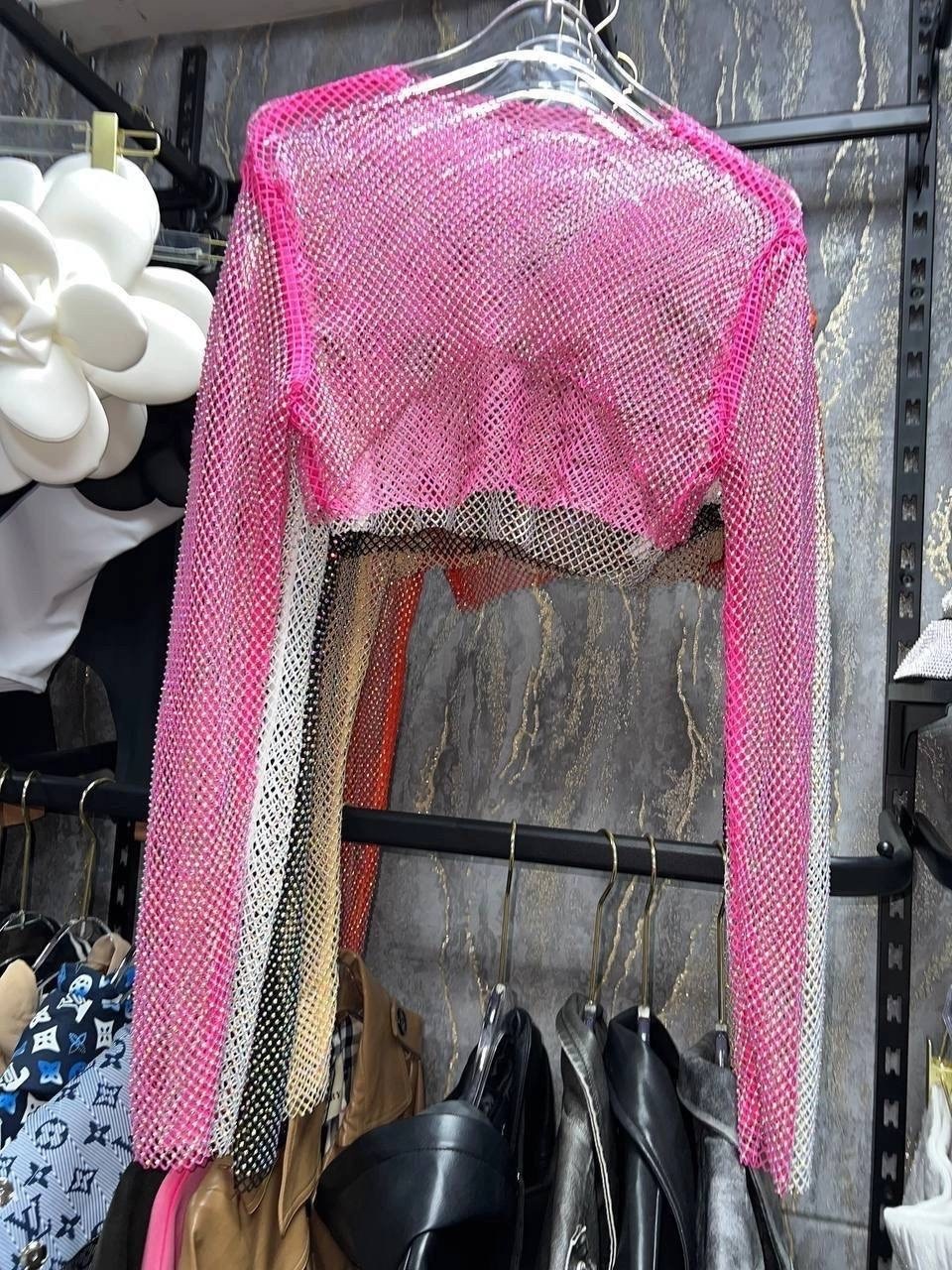 женская сексуальная сетчатая прозрачная футболка с блестящими стразами в сеточку,кофта прозрачная сетка с стразами,кофта сетка со стразами,кроп-топ сетка со стразами