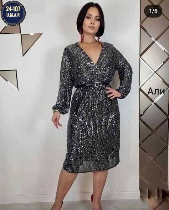 женское платье с блестками,платье из пайеток,нарядное платье,платье с пайетками больших размеров,приталенное платье
