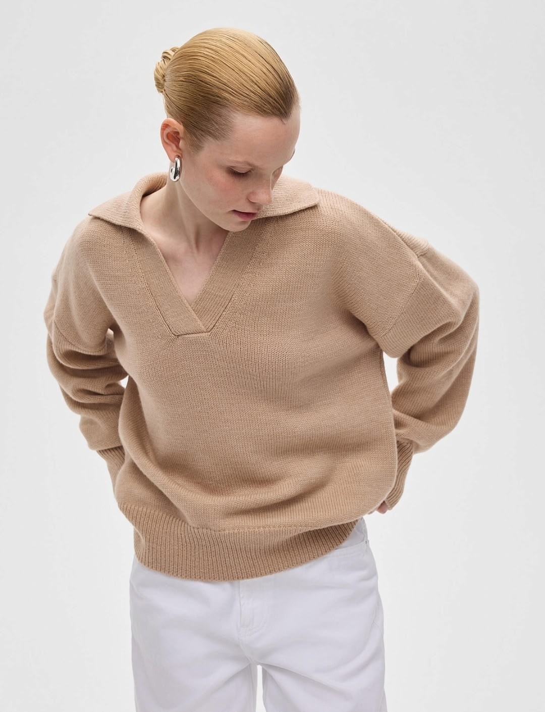 синий джемпер,джемпер-поло свободного кроя,джемпер-поло свободного кроя темно-синий,джемпер,свитер свободного кроя