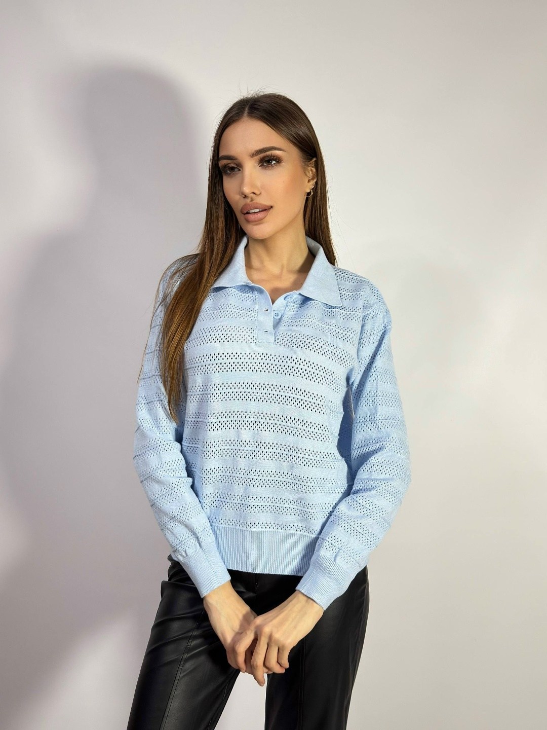 джемпер женский,кофта женская,джемпер поло женский голубой,кофта блузка,женская кофточка