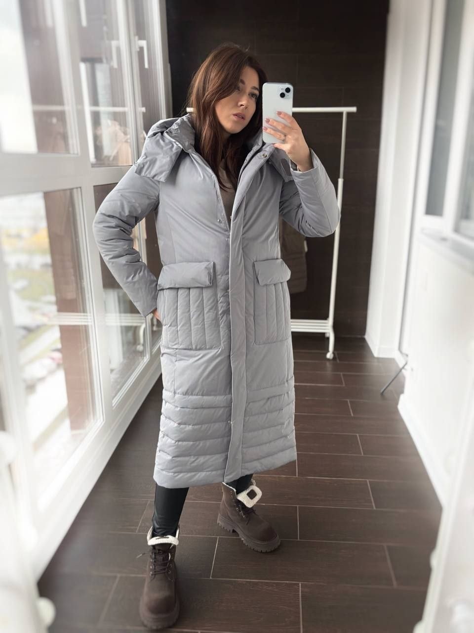 пальто beautiful free 4099 серо-бежевое,серый длинный пуховик,женский пуховик,пуховик пальто,пуховик