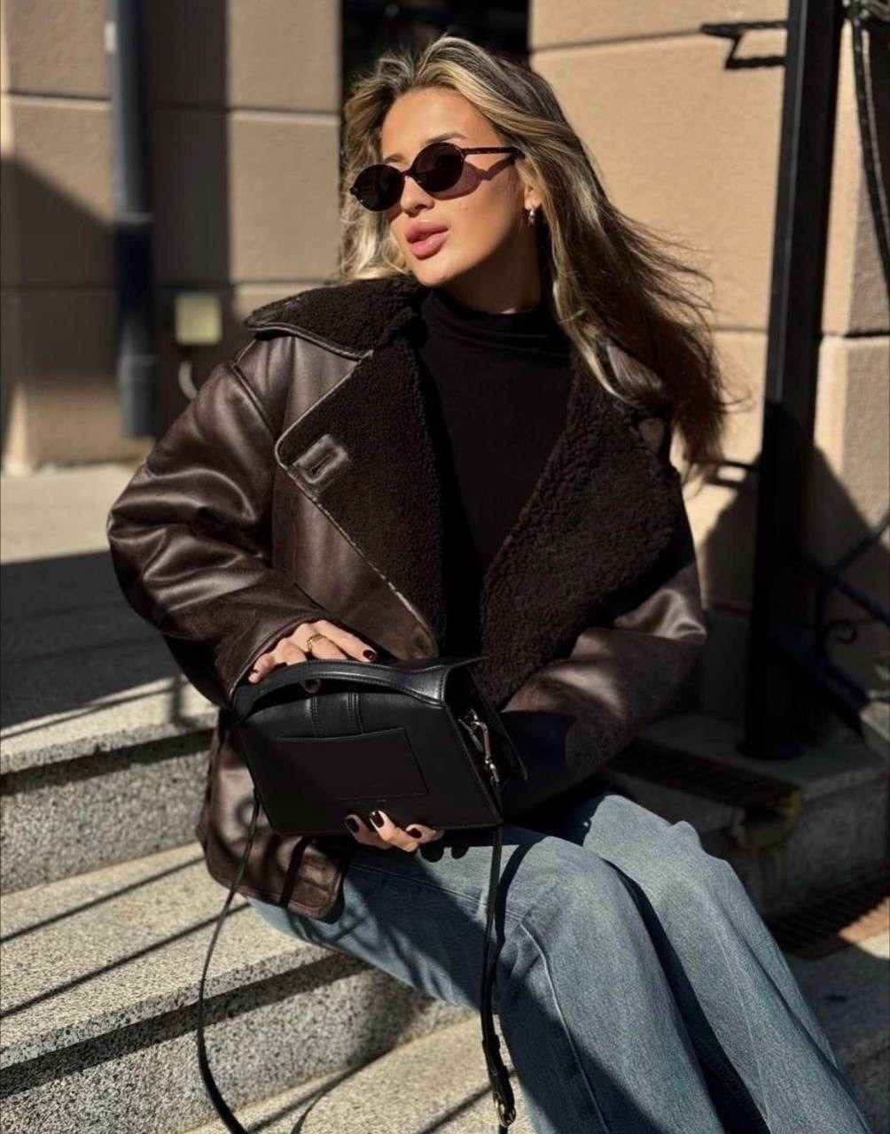 дубленка авиатор женская,дубленка женская,дубленка оверсайз,дубленка женская оверсайз,дубленка авиатор коричневая siore