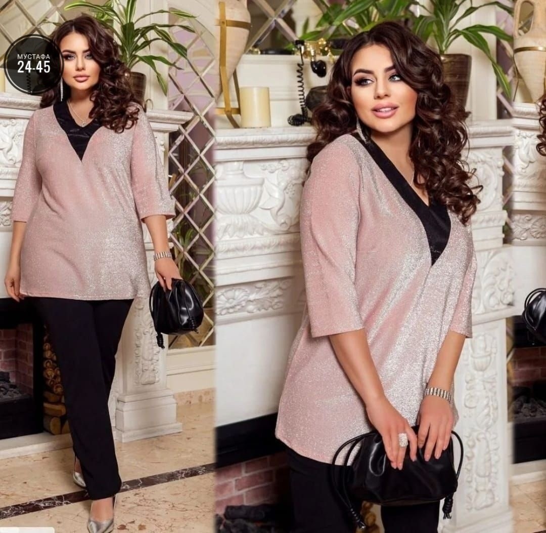 блузки из люрекса для полных женщин,блузка женская,брючный костюм,костюм двойка женская,модная