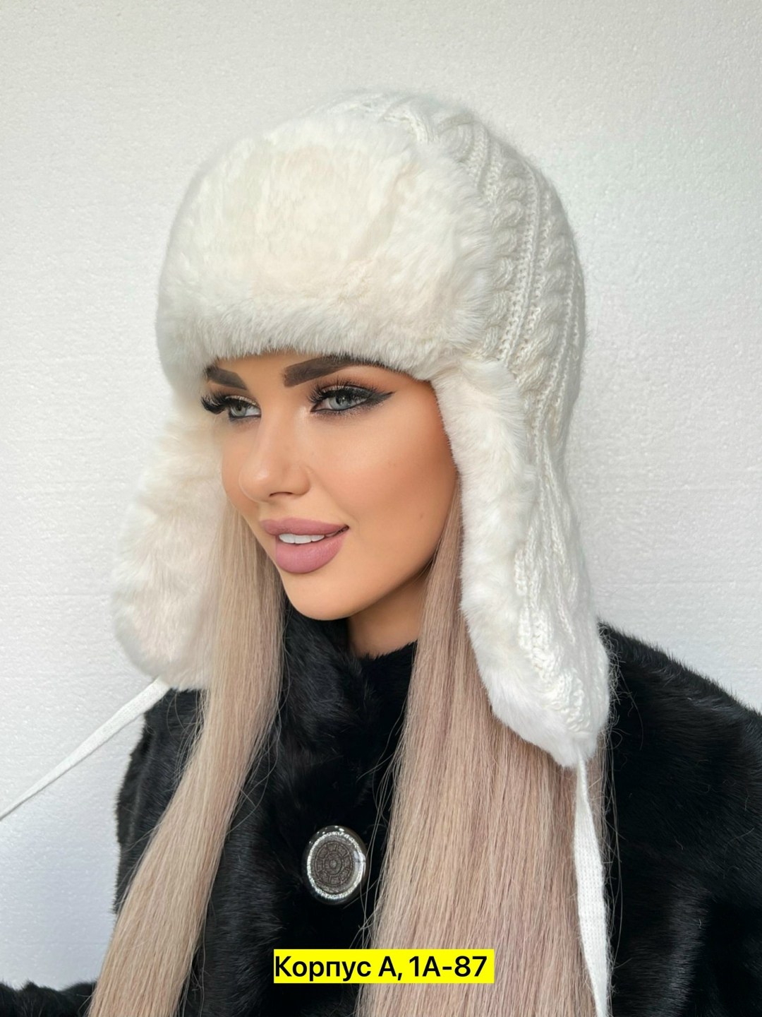 шапка ушанка женская flioraj 3223fj белая,шапка ушанка белая,шапка ушанка женская,вязаная женская шапка ушанка,шапка ушанка