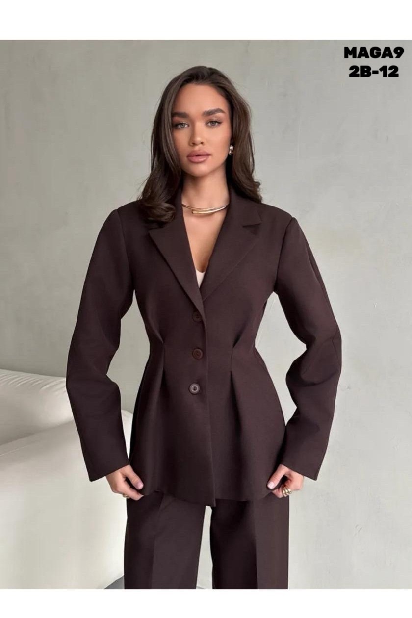 костюм брючный деловой с пиджаком классический mystique veil 225723301,классический брючный костюм,костюм брючный женский,брючный костюм dilanavip 1992 шоколад двойка коричневый размер 44-54,костюм бр
