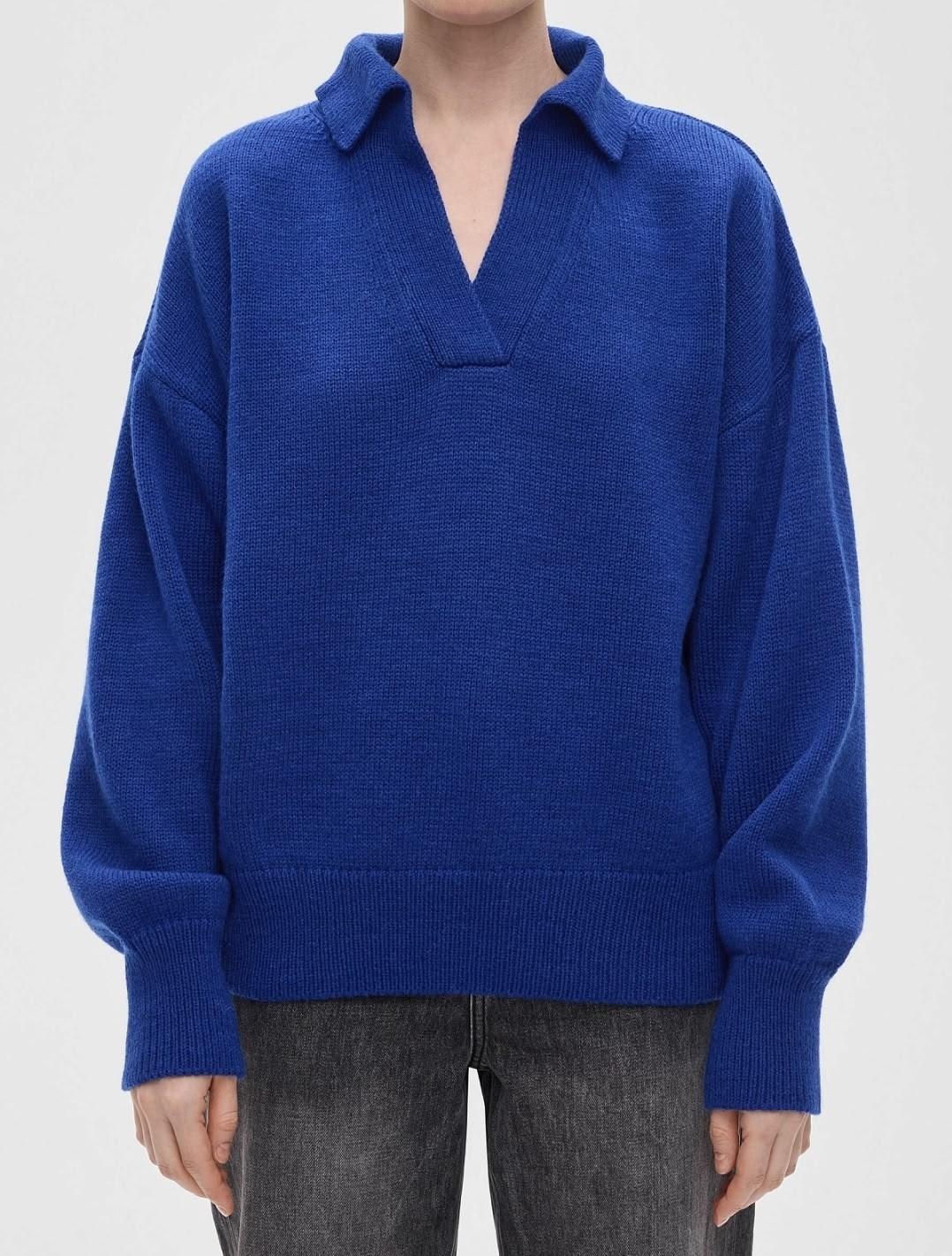 синий джемпер,джемпер-поло свободного кроя,джемпер-поло свободного кроя темно-синий,джемпер,свитер свободного кроя